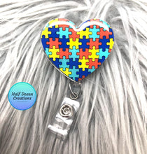 Load image into Gallery viewer, Autism Puzzle Heart Badge Reel