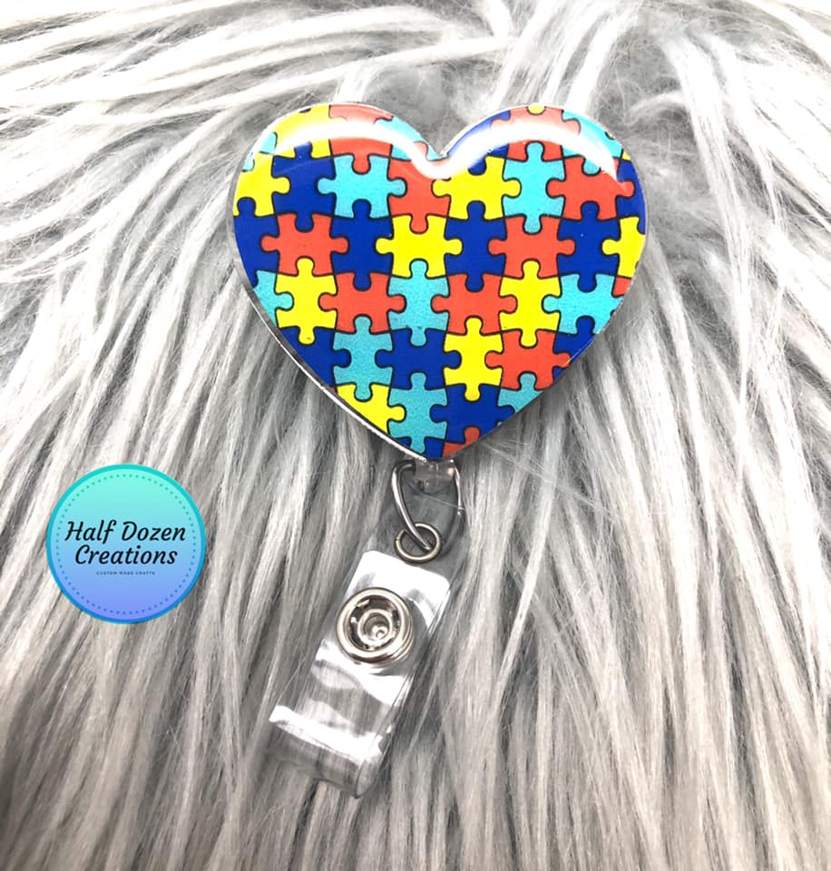Autism Puzzle Heart Badge Reel