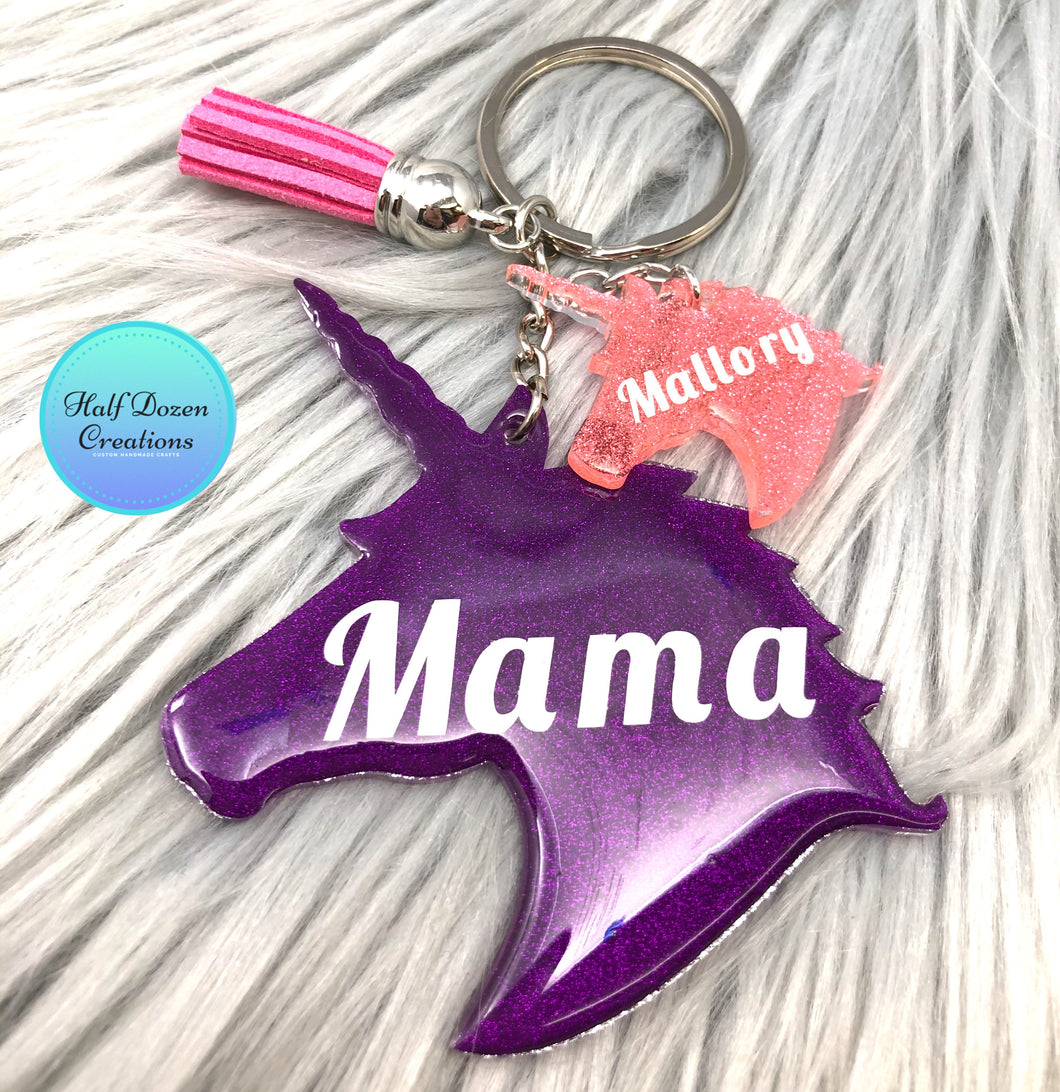 Mama Unicorn Keychain Set