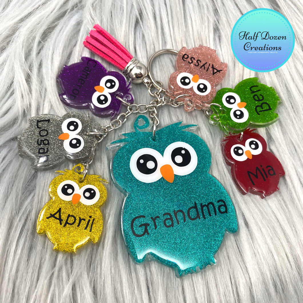 Mama Owl Keychain Set